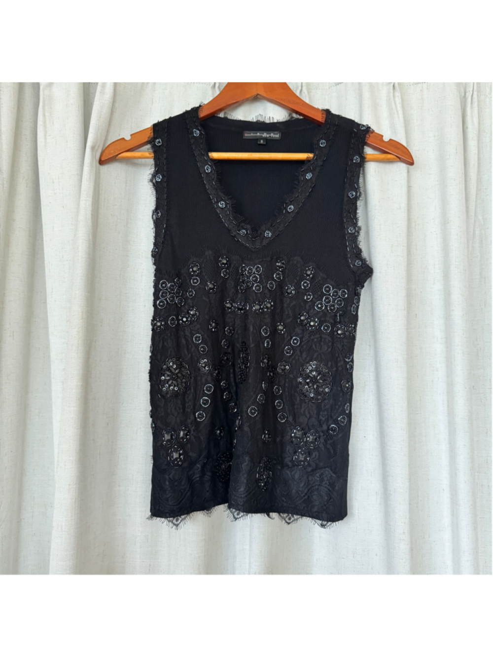 Vintage Pierre New York Beaded, Lace Y2K Top • Size: S